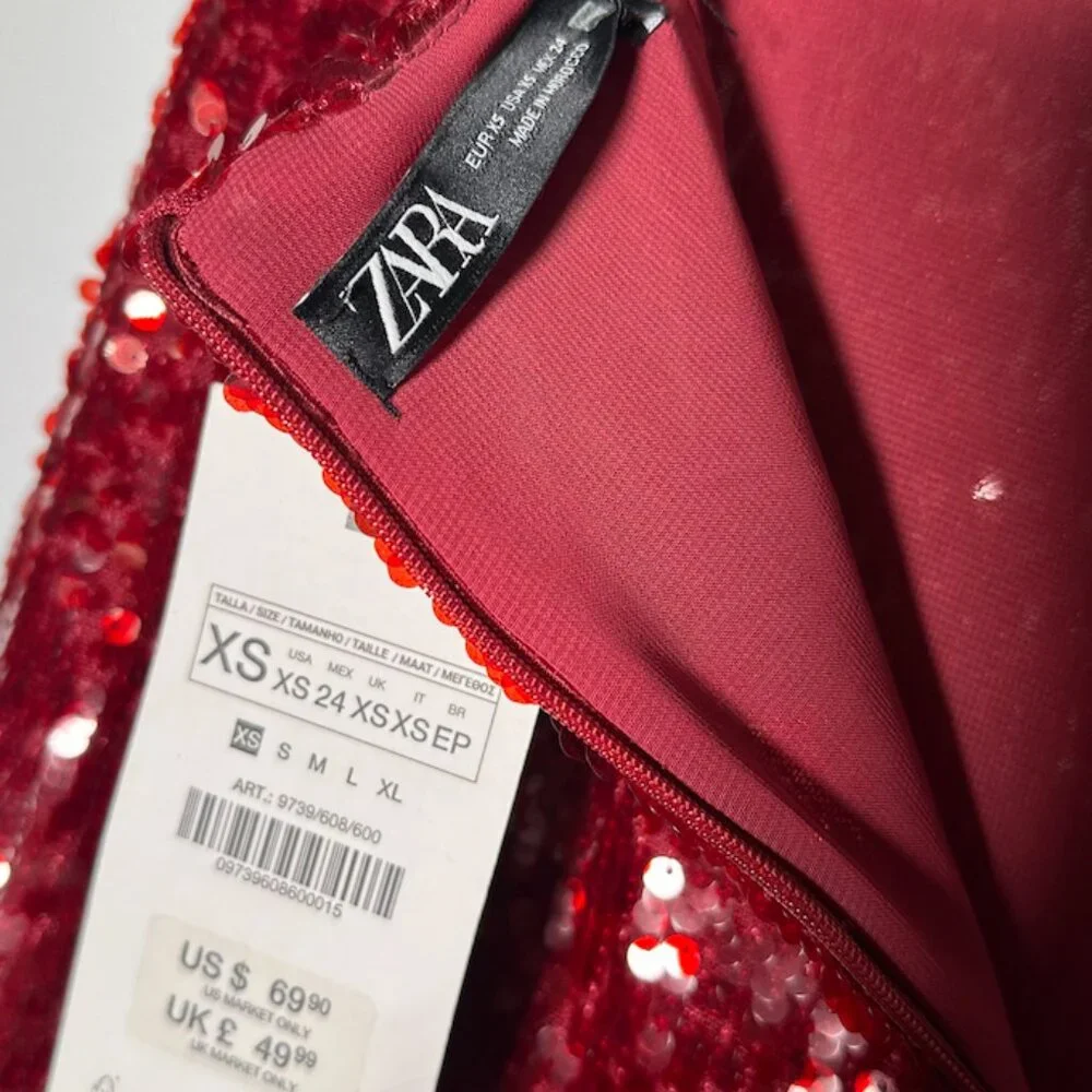 NWT Zara Burgundy Red Sequin Midi Skirt - size XS - Picture 9 of 11